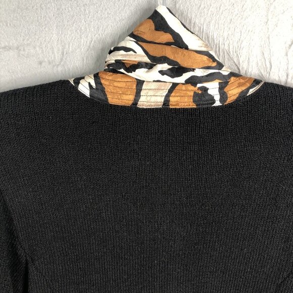 Vintage Anne Crimmins  Sweater Womens Small Black Cheetah Print Career Scarf 80s - Picture 16 of 16